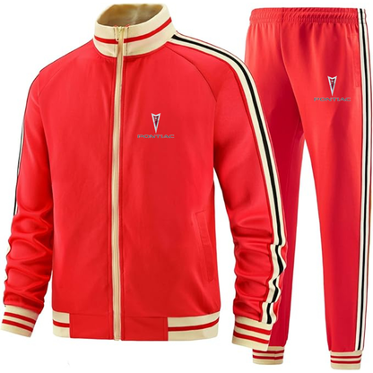 Men's Pontiac Car - Premium Two-Piece Designer Tracksuit with Bold Striped Accents and Zippered Front - Elevated Athletic Wear