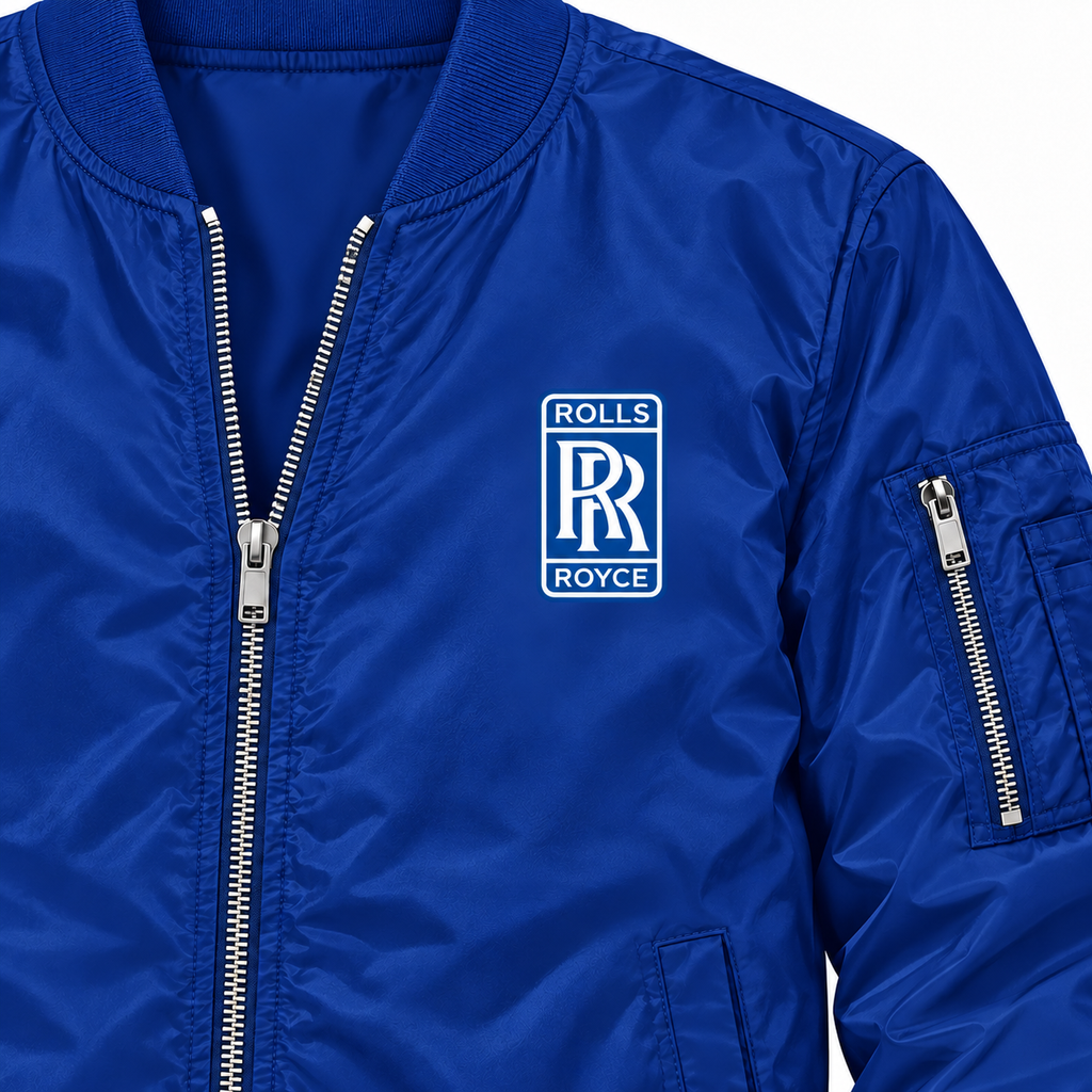 Rolls Royce blue bomber jacket chest print detail | color: blue |