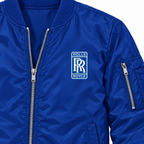 Rolls Royce blue bomber jacket chest print detail | color: blue |