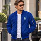 Rolls Royce blue bomber jacket model lifestyle view | color: blue |