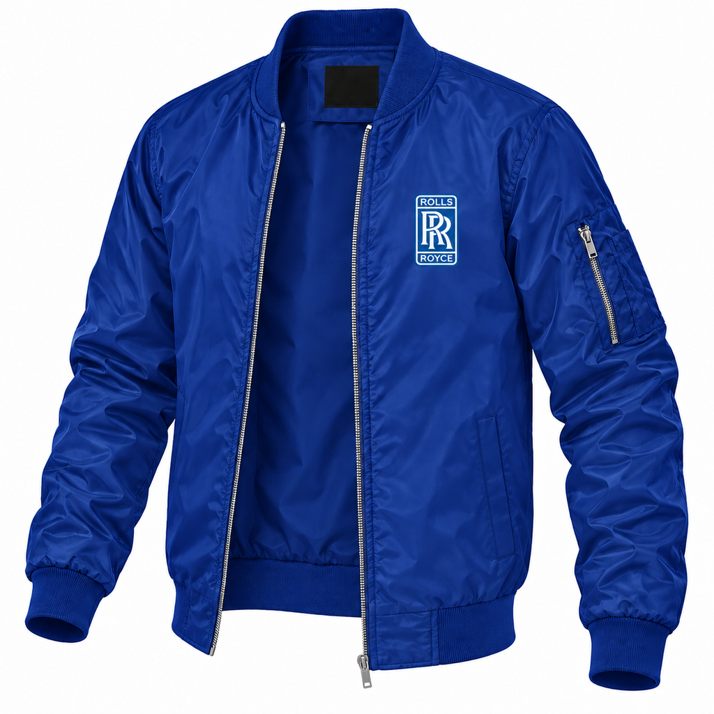 Rolls Royce blue bomber jacket angled product view | color: blue |