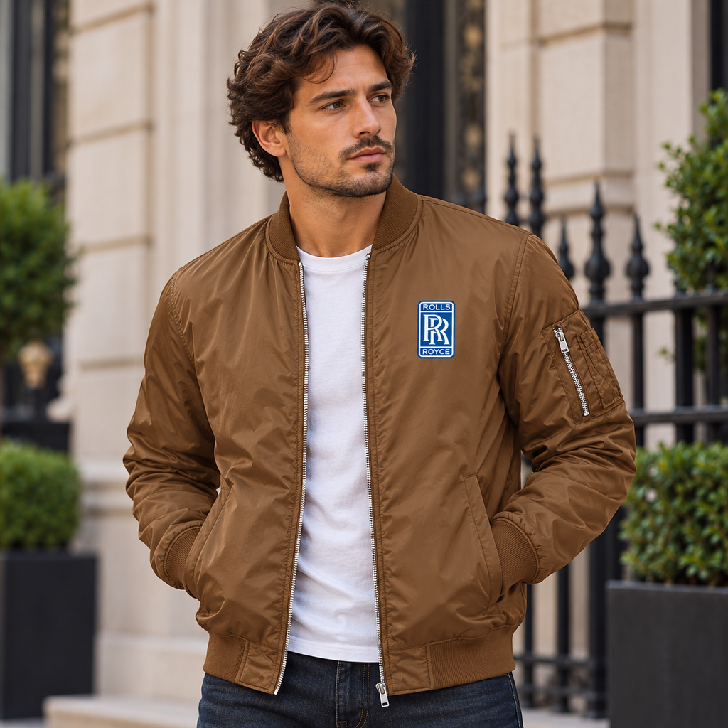 Rolls Royce brown bomber jacket model lifestyle view | color: brown |