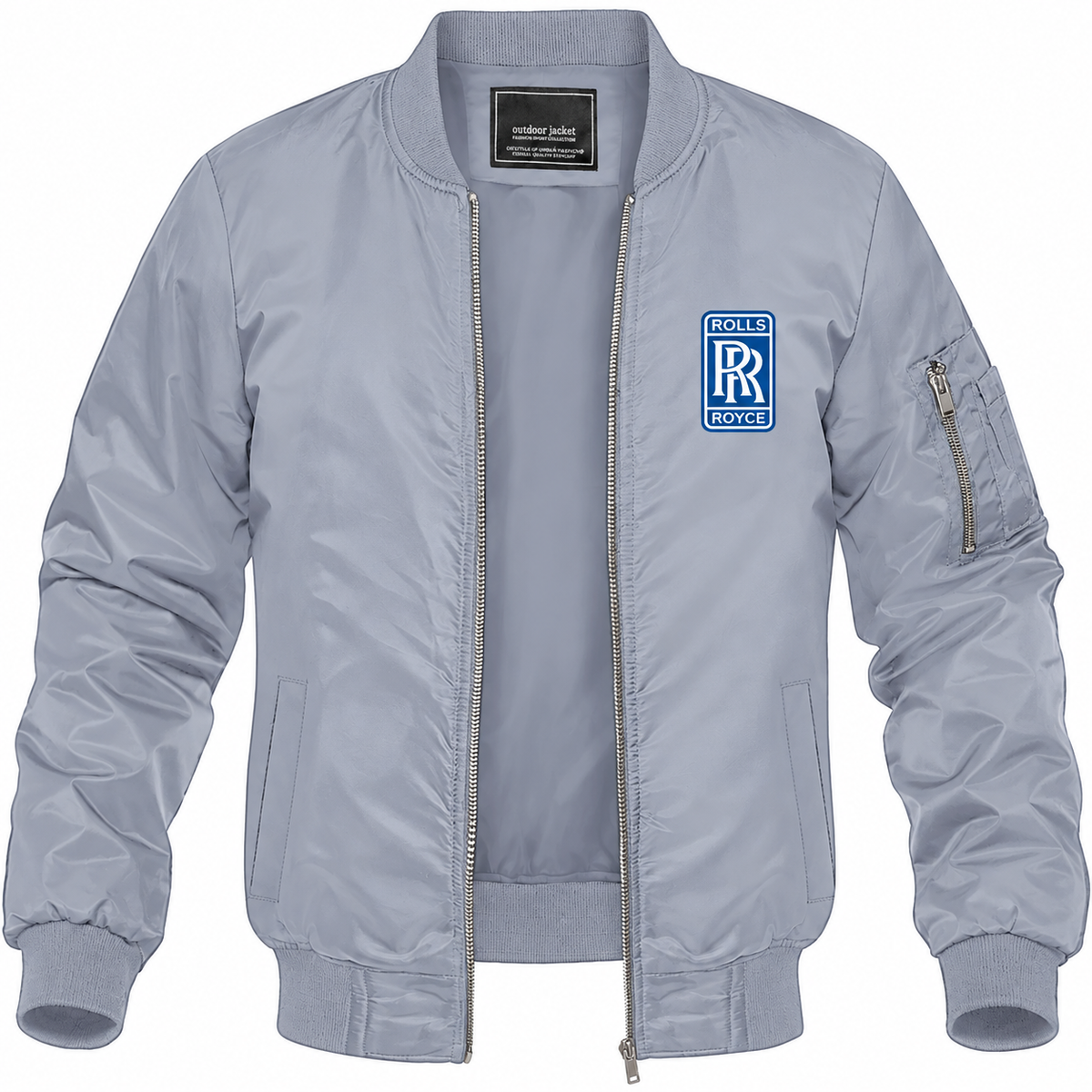 Rolls Royce grey bomber jacket front product photo | color: grey |