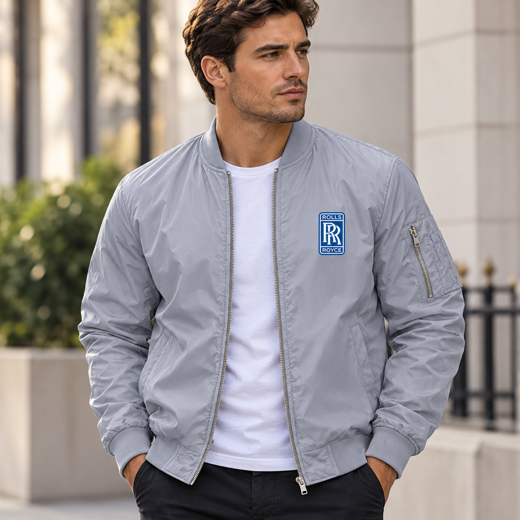 Rolls Royce grey bomber jacket model lifestyle view | color: grey |