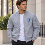 Rolls Royce grey bomber jacket model lifestyle view | color: grey |