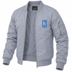 Rolls Royce grey bomber jacket angled product view | color: grey |