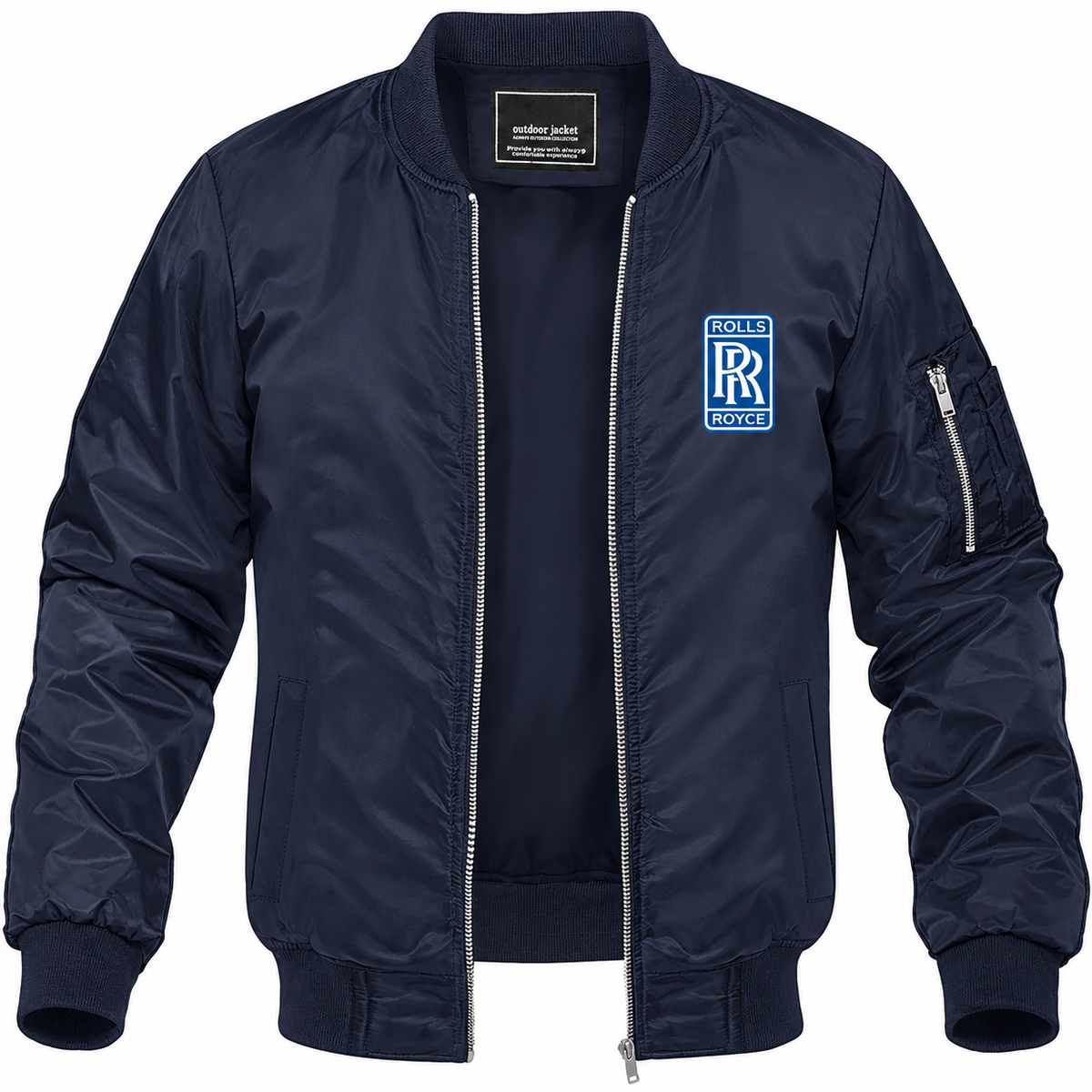 Rolls Royce navy bomber jacket front product photo | color: navy |