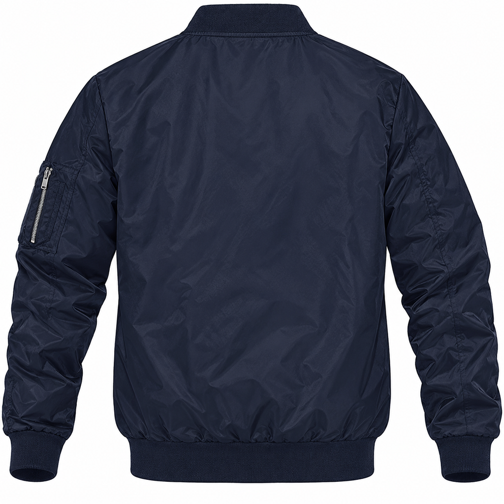 Rolls Royce navy bomber jacket back product view | color: navy |