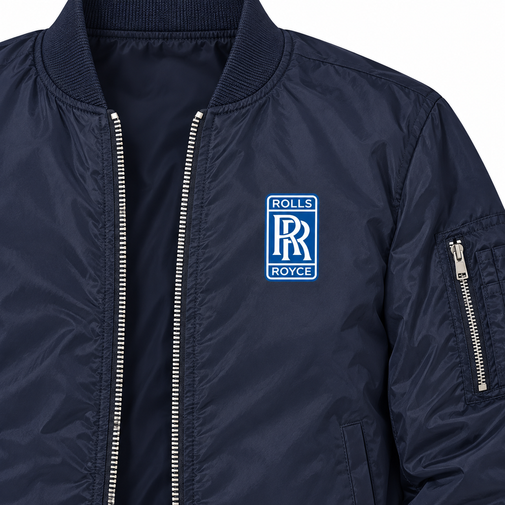 Rolls Royce navy bomber jacket chest print detail | color: navy |