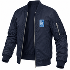 Rolls Royce navy bomber jacket angled product view | color: navy |