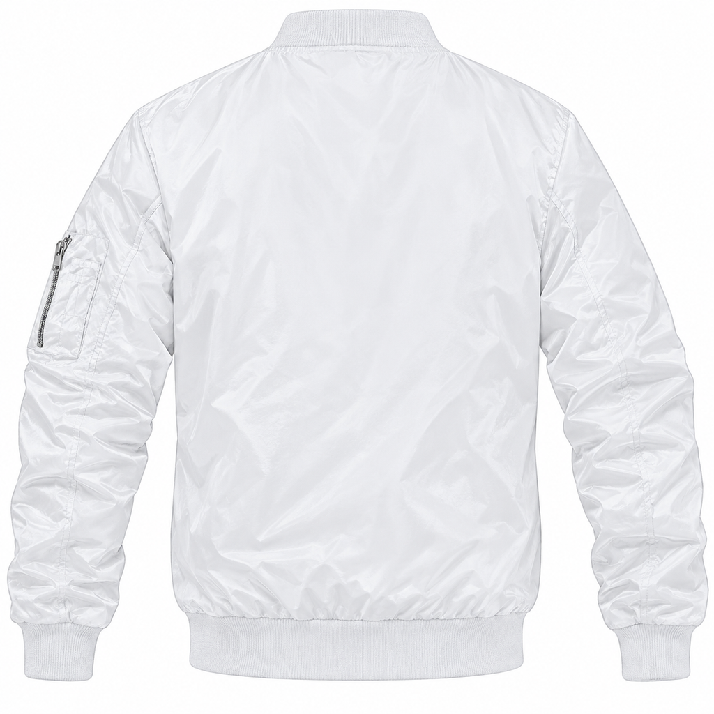Rolls Royce white bomber jacket back product view | color: white |