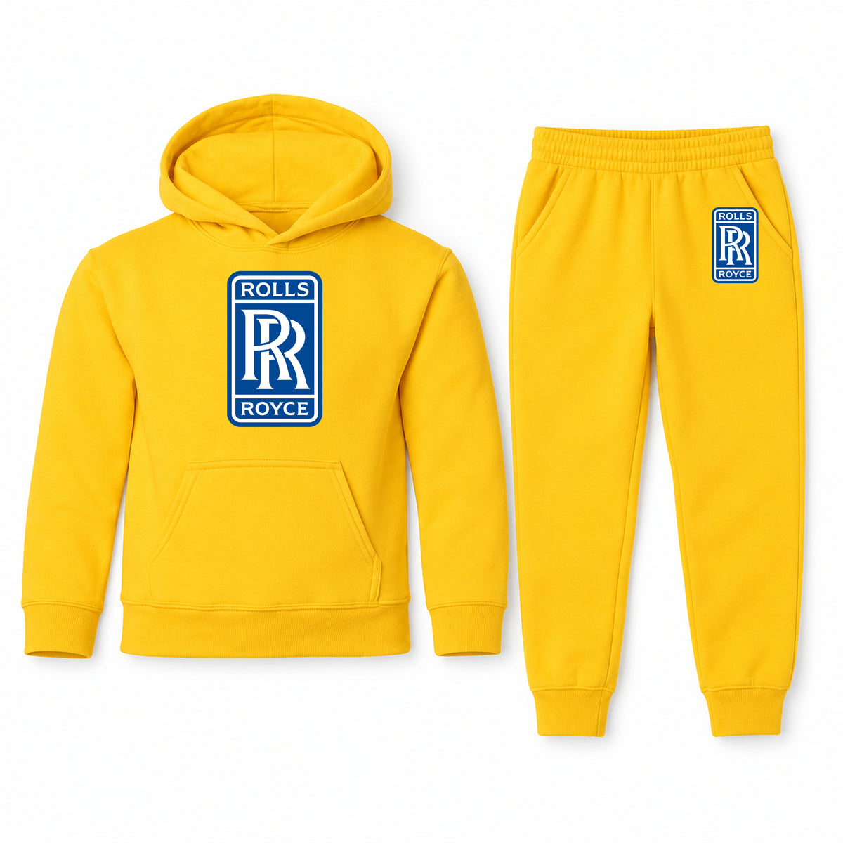 Rolls Royce youth hoodie jogger set, Yellow, Youth Large ages 10–12