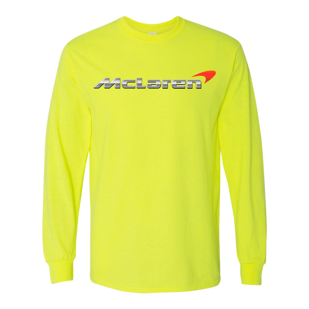 Men’s McLaren Car Cotton Long Sleeve T-Shirt | Color: Safety Green | Original artwork