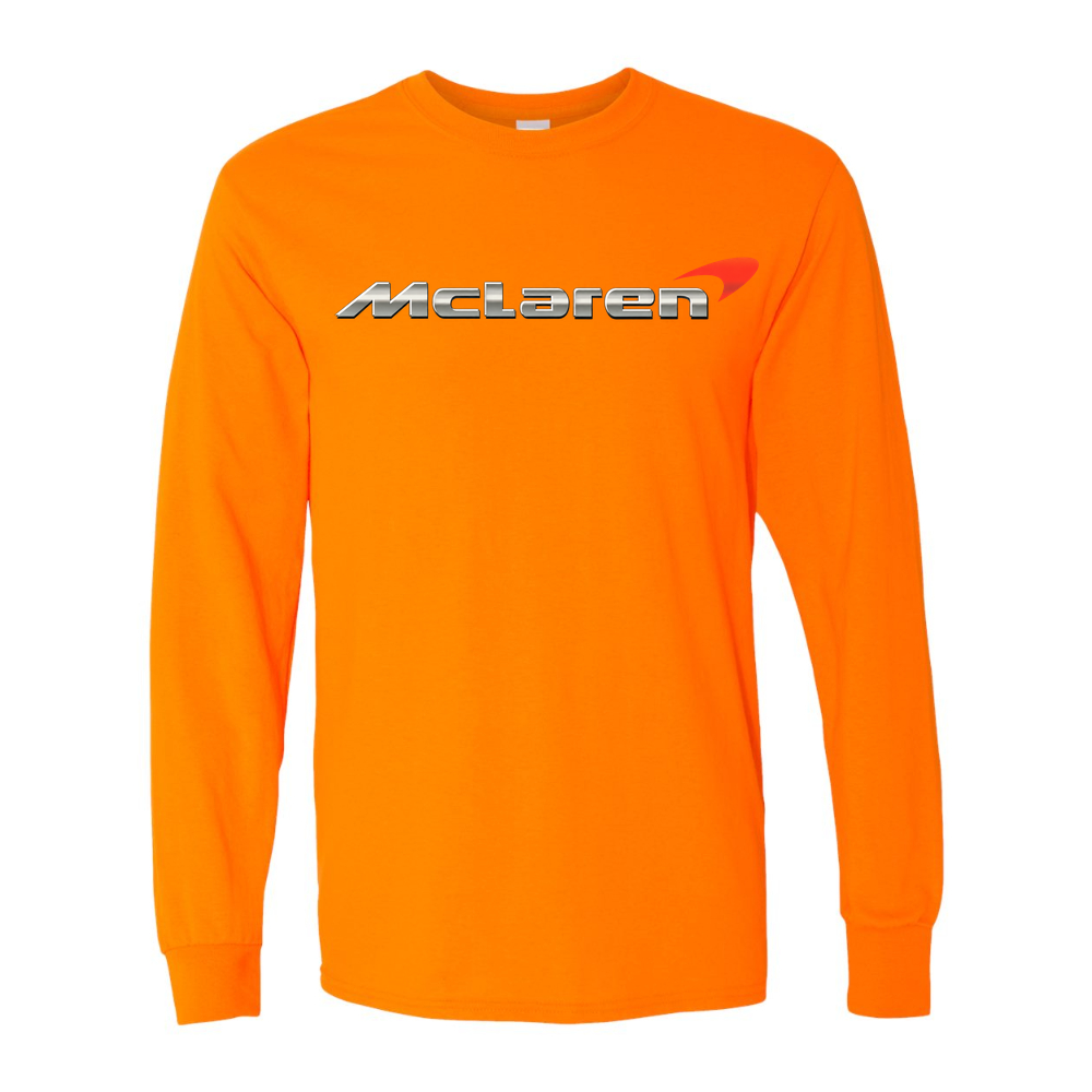 Men’s McLaren Car Cotton Long Sleeve T-Shirt | Color: Safety Orange | Original artwork