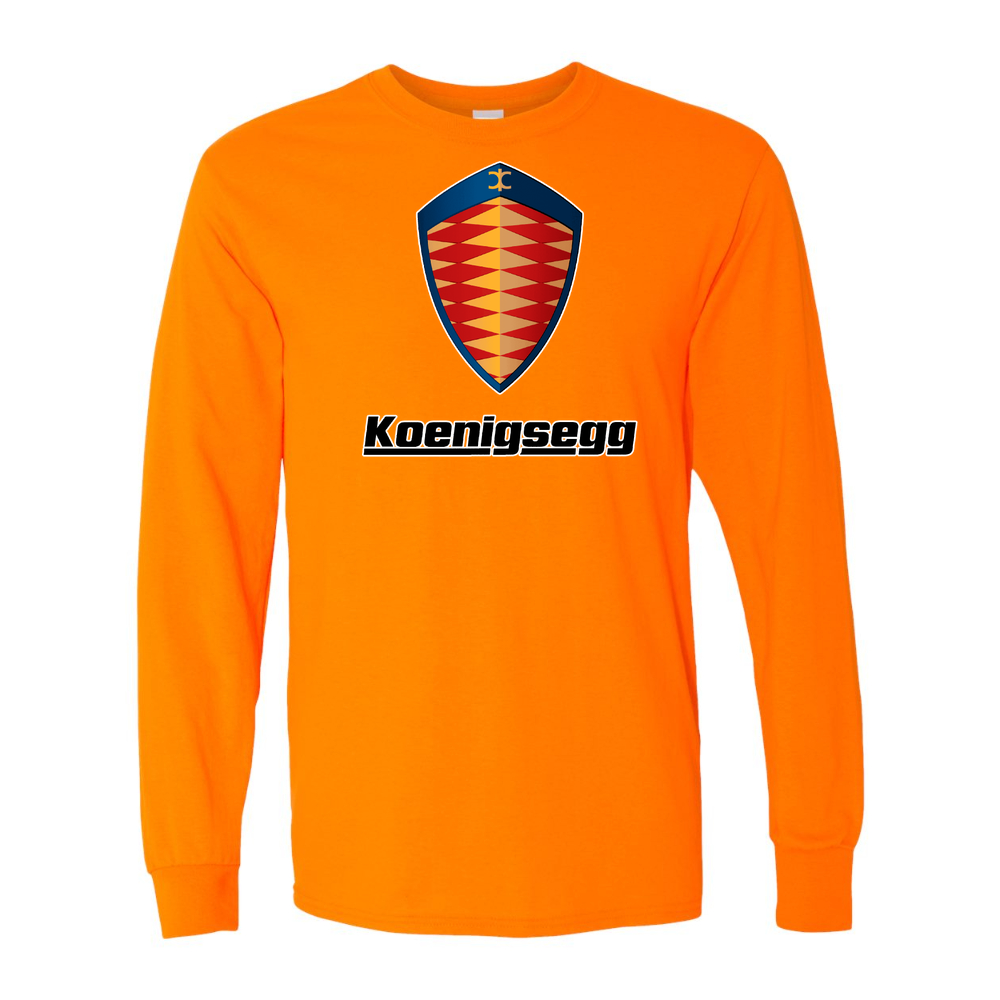 Men’s Koenigsegg Car Cotton Long Sleeve T-Shirt | Color: Safety Orange | Original artwork