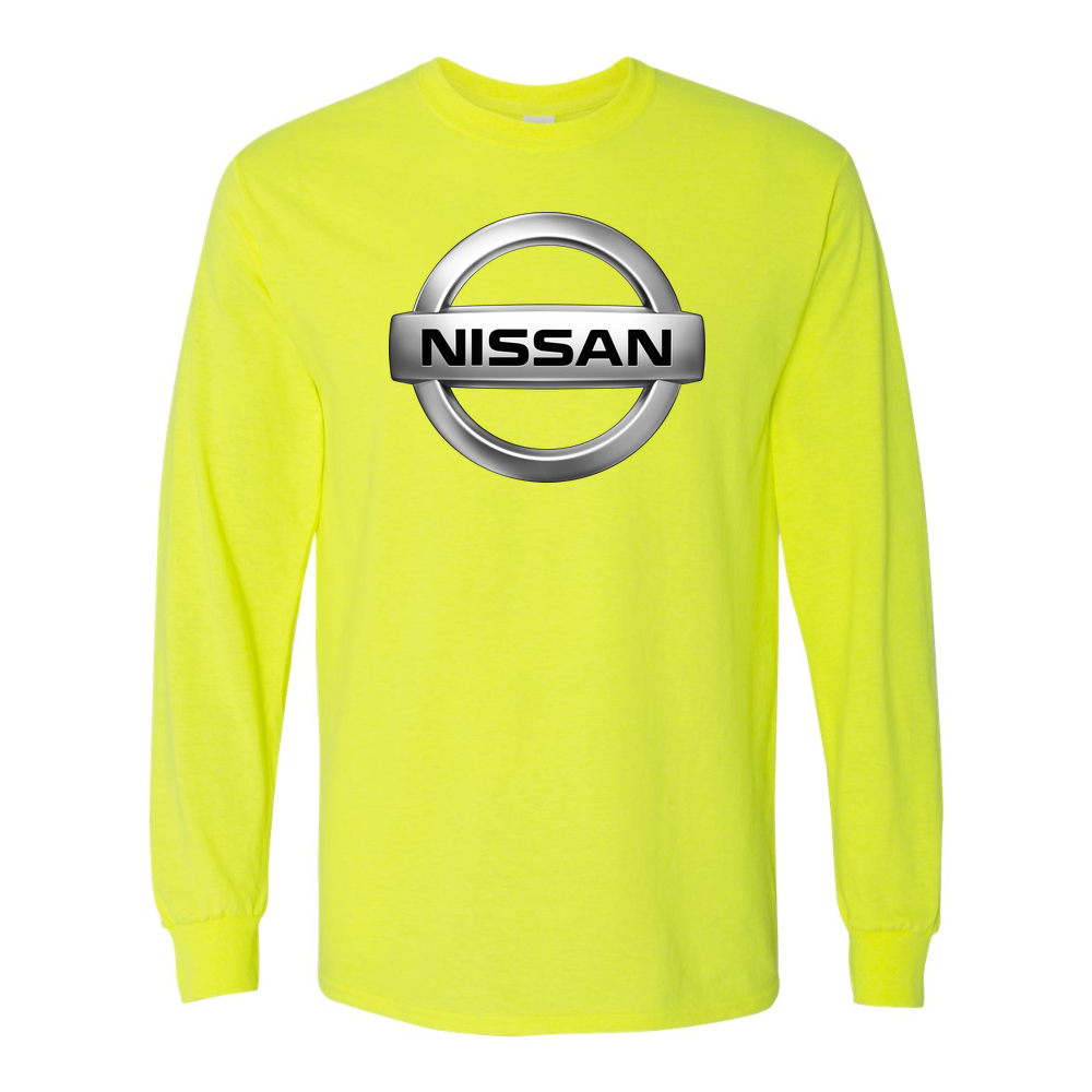 Men’s Nissan Car Cotton Long Sleeve T-Shirt | Color: Safety Green | Original artwork