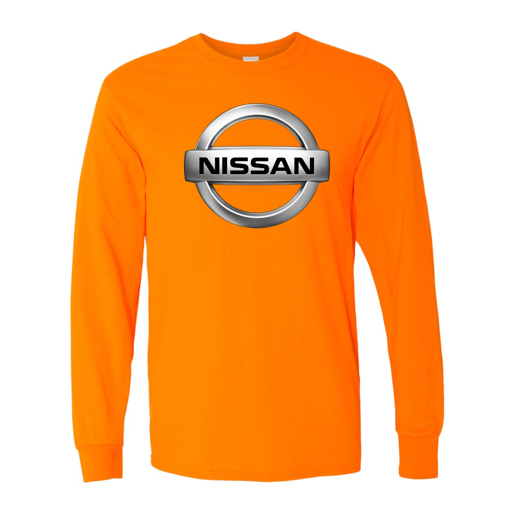 Men’s Nissan Car Cotton Long Sleeve T-Shirt | Color: Safety Orange | Original artwork