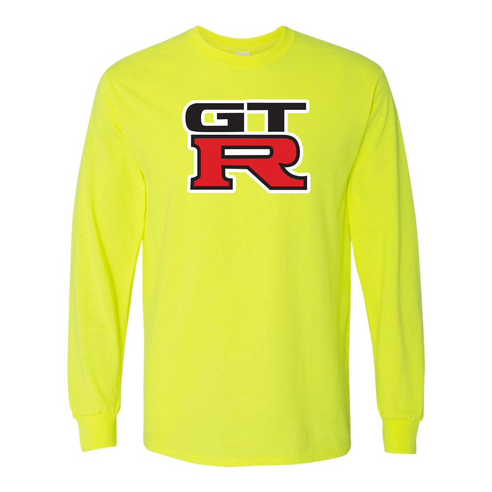 Men’s GTR Car Cotton Long Sleeve T-Shirt | Color: Safety Green | Original artwork