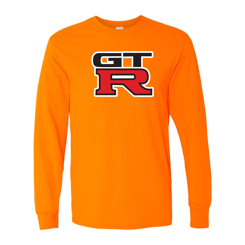 Men’s GTR Car Cotton Long Sleeve T-Shirt | Color: Safety Orange | Original artwork