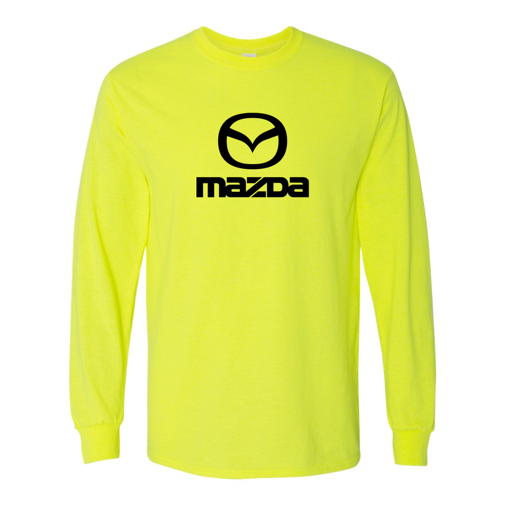 Men’s Mazda Car Cotton Long Sleeve T-Shirt | Color: Safety Green | Original artwork