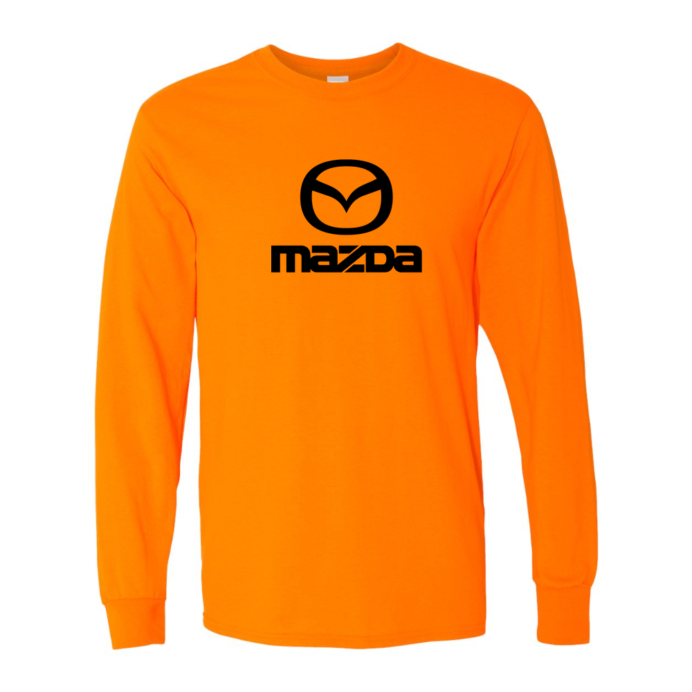 Men’s Mazda Car Cotton Long Sleeve T-Shirt | Color: Safety Orange | Original artwork