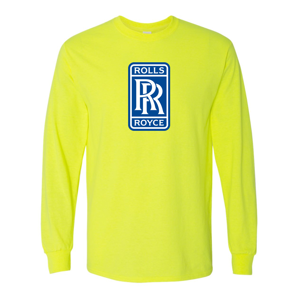 Men’s Rolls Royce Car Cotton Long Sleeve T-Shirt | Color: Safety Green | Original artwork