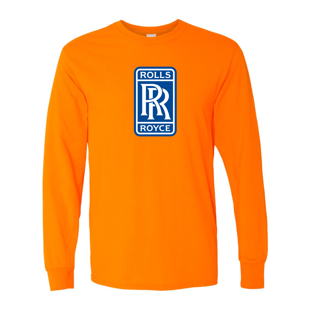 Men’s Rolls Royce Car Cotton Long Sleeve T-Shirt | Color: Safety Orange | Original artwork