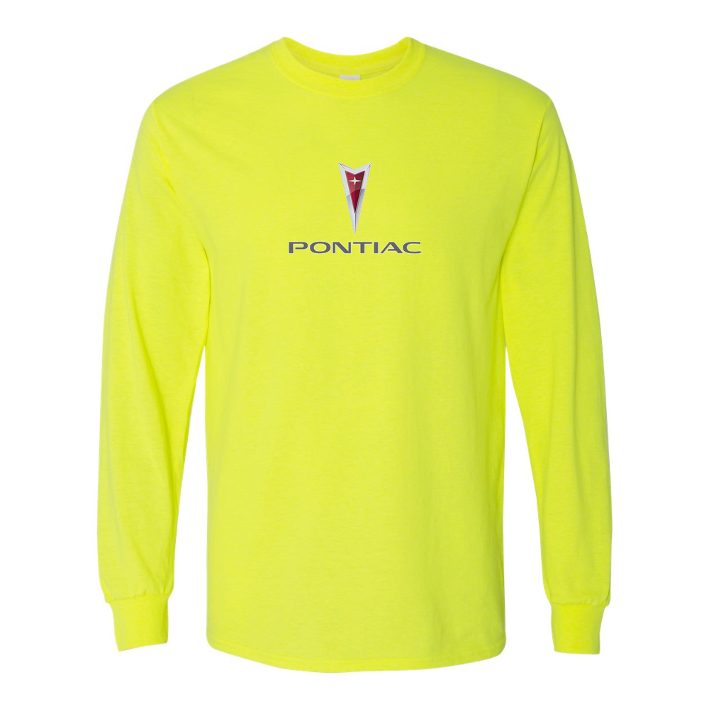 Men’s Pontiac Car Cotton Long Sleeve T-Shirt | Color: Safety Green | Original artwork