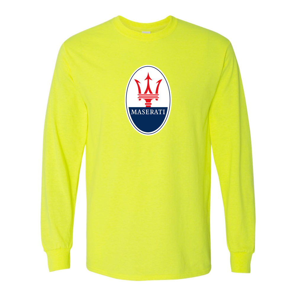 Men’s Maserati Car Cotton Long Sleeve T-Shirt | Color: Safety Green | Original artwork