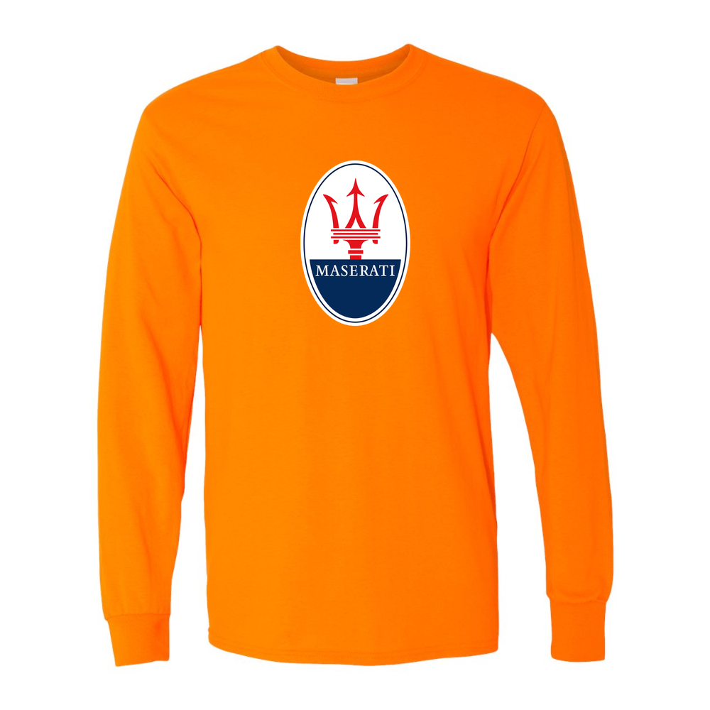 Men’s Maserati Car Cotton Long Sleeve T-Shirt | Color: Safety Orange | Original artwork