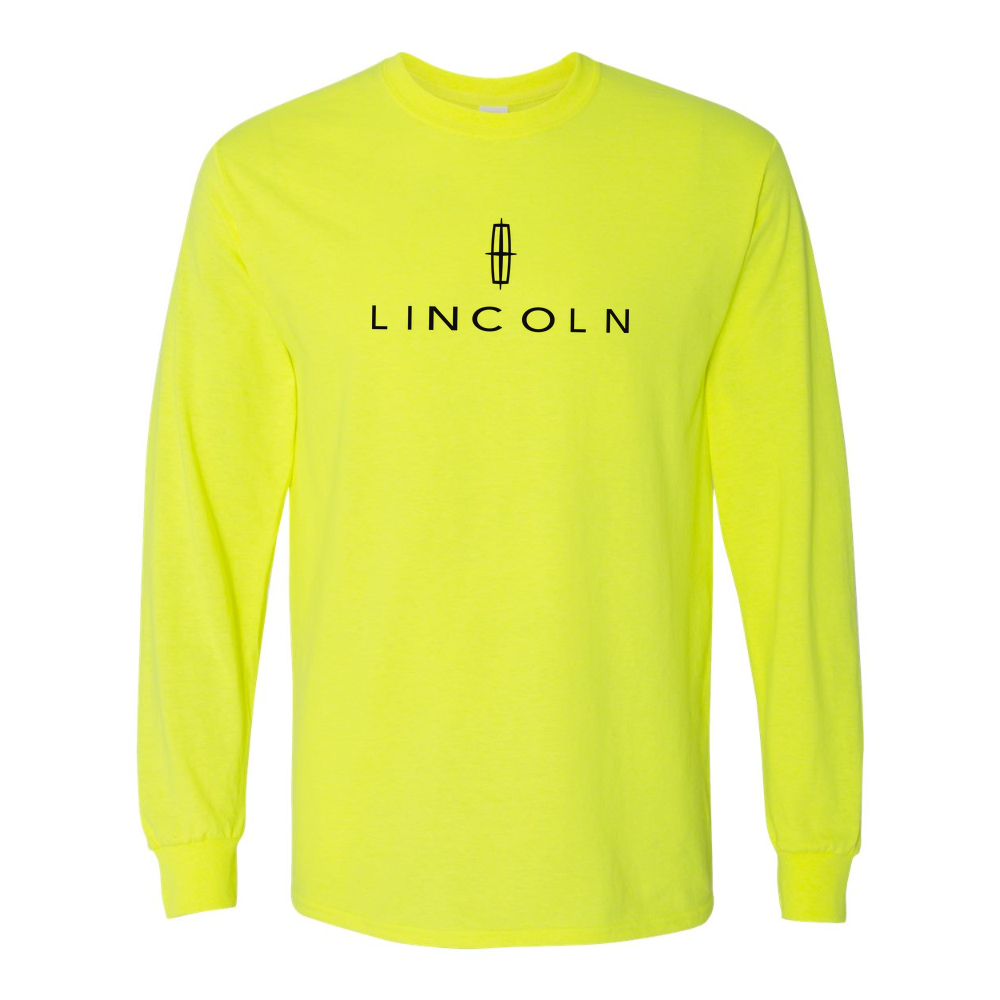 Men’s Lincoln Car Cotton Long Sleeve T-Shirt | Color: Safety Green | Original artwork