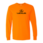 Men’s Lexus Car Cotton Long Sleeve T-Shirt | Color: Safety Orange | Original artwork