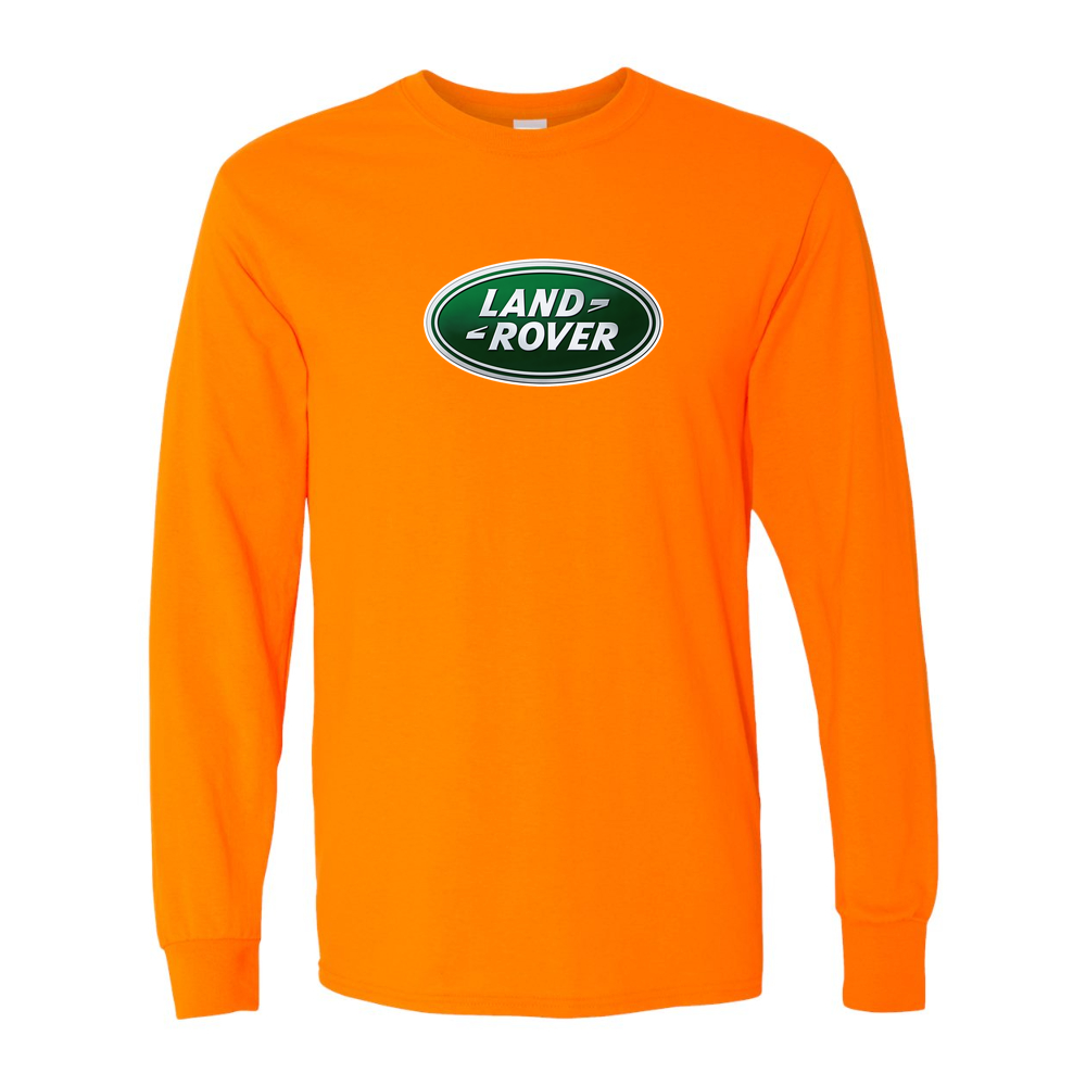 Men’s Land Rover Car Cotton Long Sleeve T-Shirt | Color: Safety Orange | Original artwork