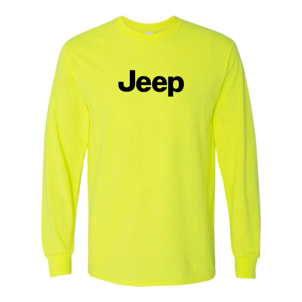 Men’s Jeep Car Cotton Long Sleeve T-Shirt | Color: Safety Green | Original artwork