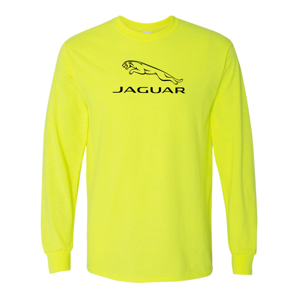 Men’s Jaguar Symbol Car Cotton Long Sleeve T-Shirt | Color: Safety Green | Original artwork