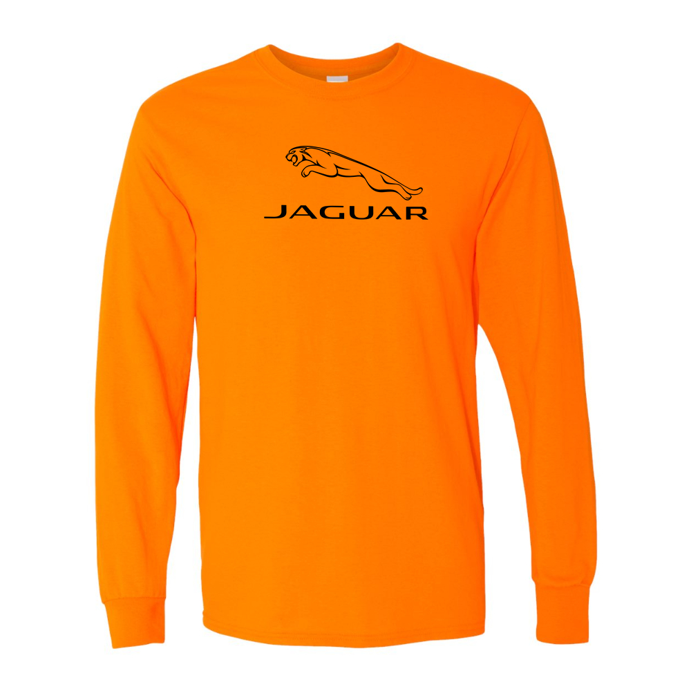 Men’s Jaguar Symbol Car Cotton Long Sleeve T-Shirt | Color: Safety Orange | Original artwork