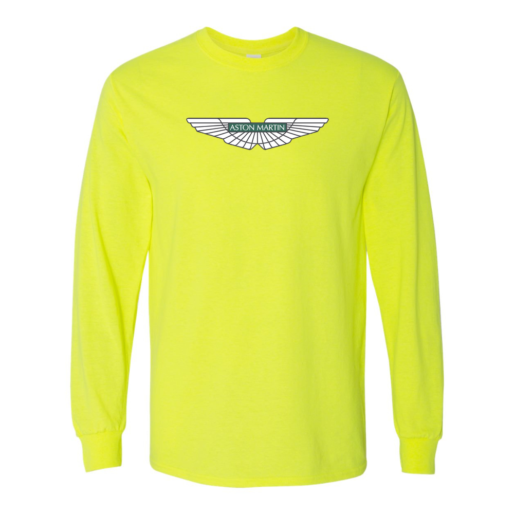 Men's Aston Martin Car Cotton Long Sleeve T-Shirt | Color: Safety Green | Original artwork