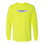 Men's Aston Martin Car Cotton Long Sleeve T-Shirt | Color: Safety Green | Original artwork
