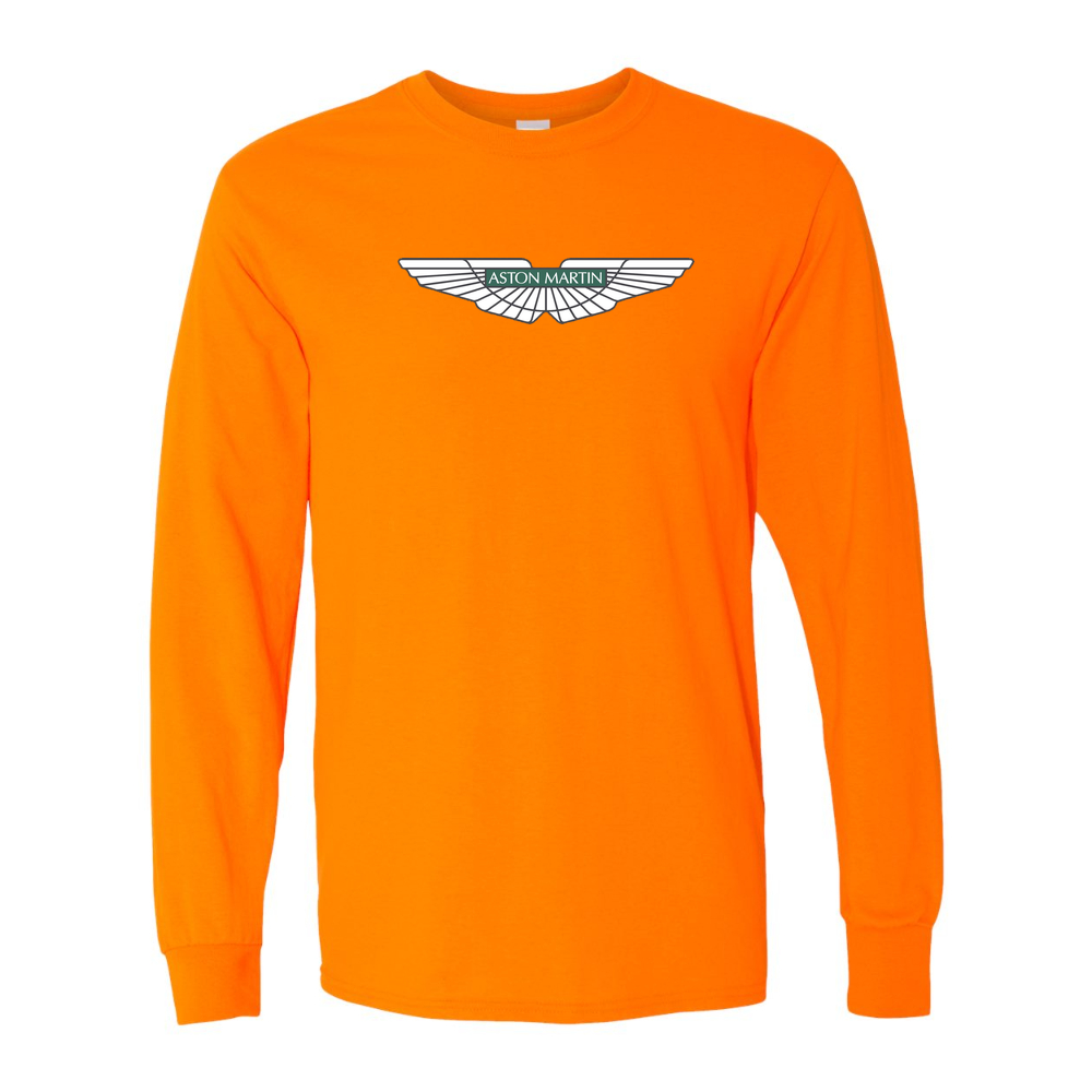 Men's Aston Martin Car Cotton Long Sleeve T-Shirt | Color: Safety Orange | Original artwork