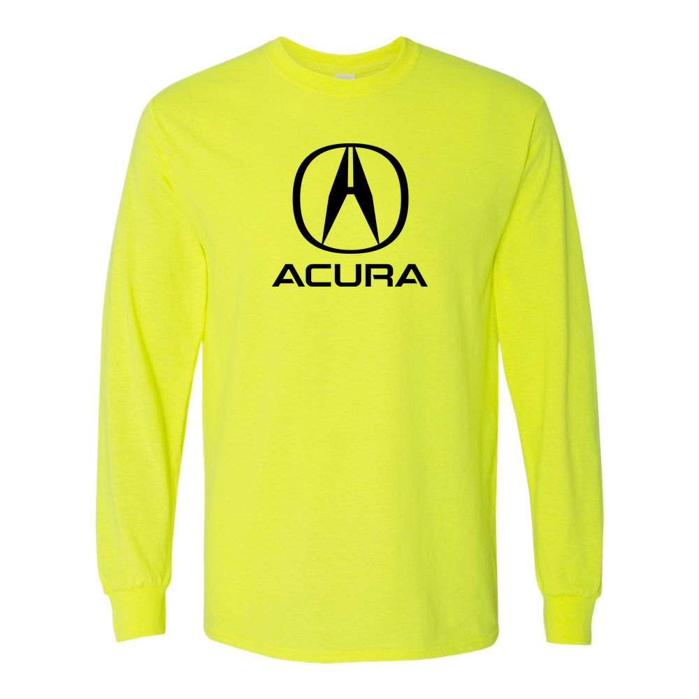 Men’s Acura Car Cotton Long Sleeve T-Shirt | Color: Safety Green | Original artwork