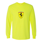 Men’s Ferrari Car Cotton Long Sleeve T-Shirt | Color: Safety Green | Original artwork