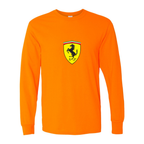 Men’s Ferrari Car Cotton Long Sleeve T-Shirt | Color: Safety Orange | Original artwork