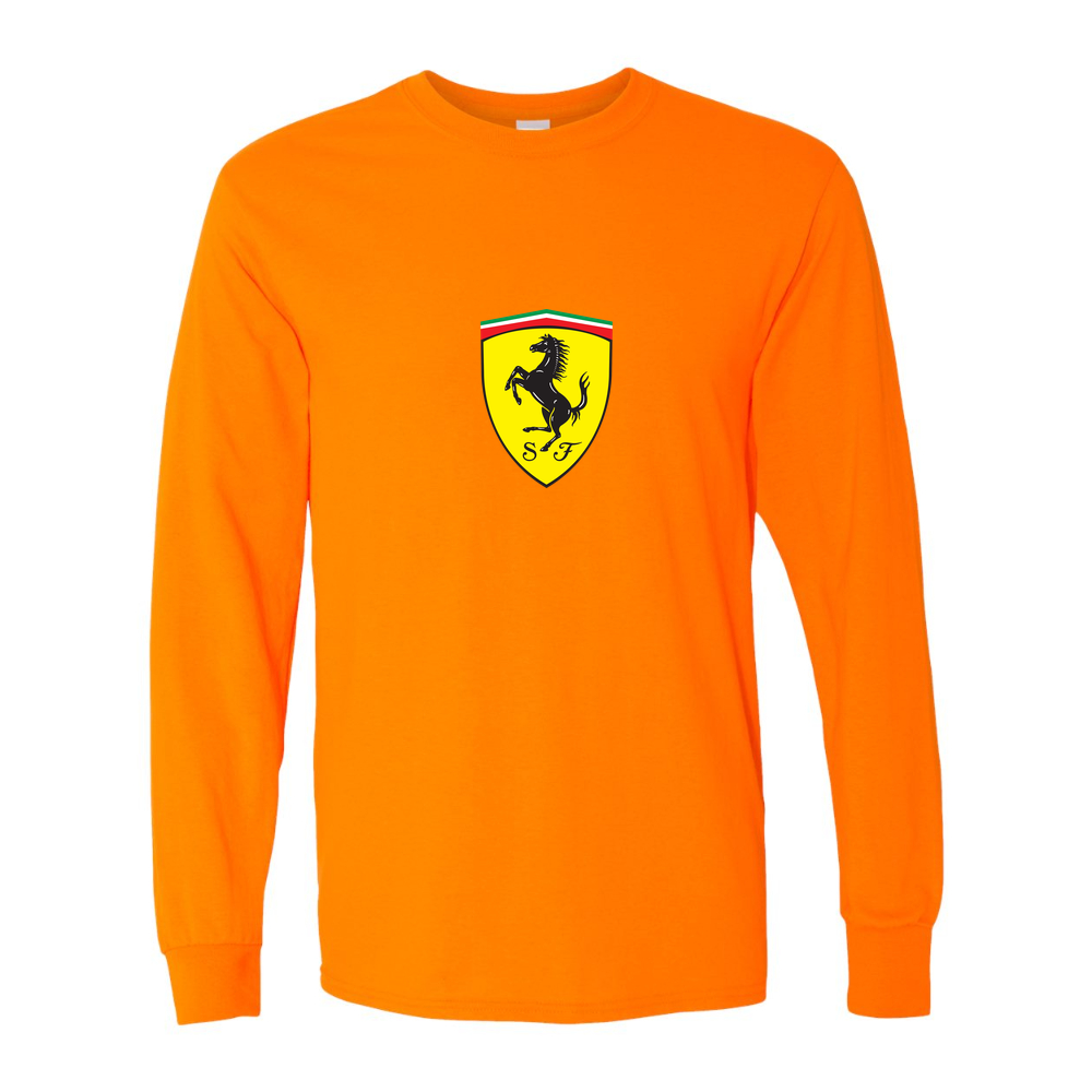 Men’s Ferrari Car Cotton Long Sleeve T-Shirt | Color: Safety Orange | Original artwork