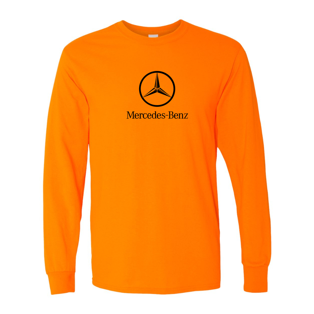 Men’s Mercedes-Benz Luxury Car Cotton Long Sleeve T-Shirt | Color: Safety Orange | Original artwork