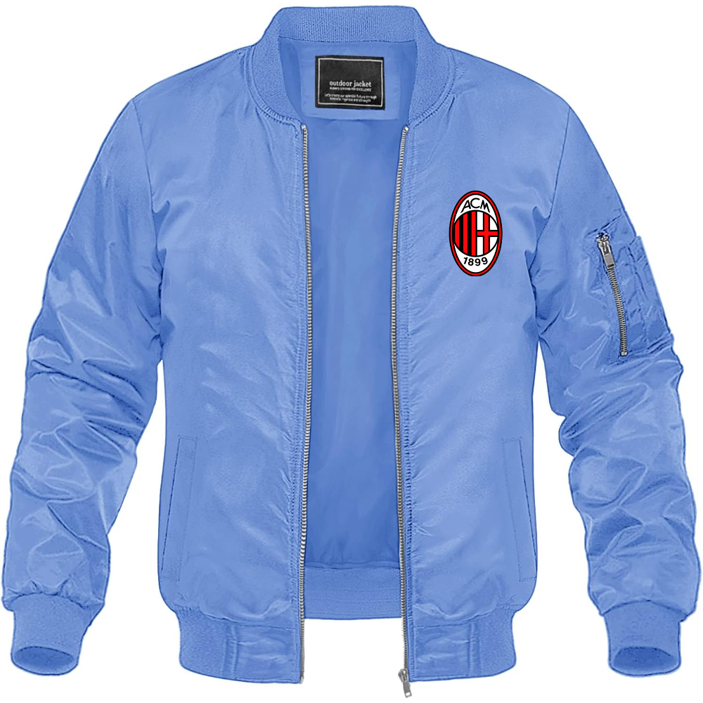 Men’s AC Milan Soccer Lightweight Bomber Jacket Windbreaker Softshell Varsity Jacket Coat