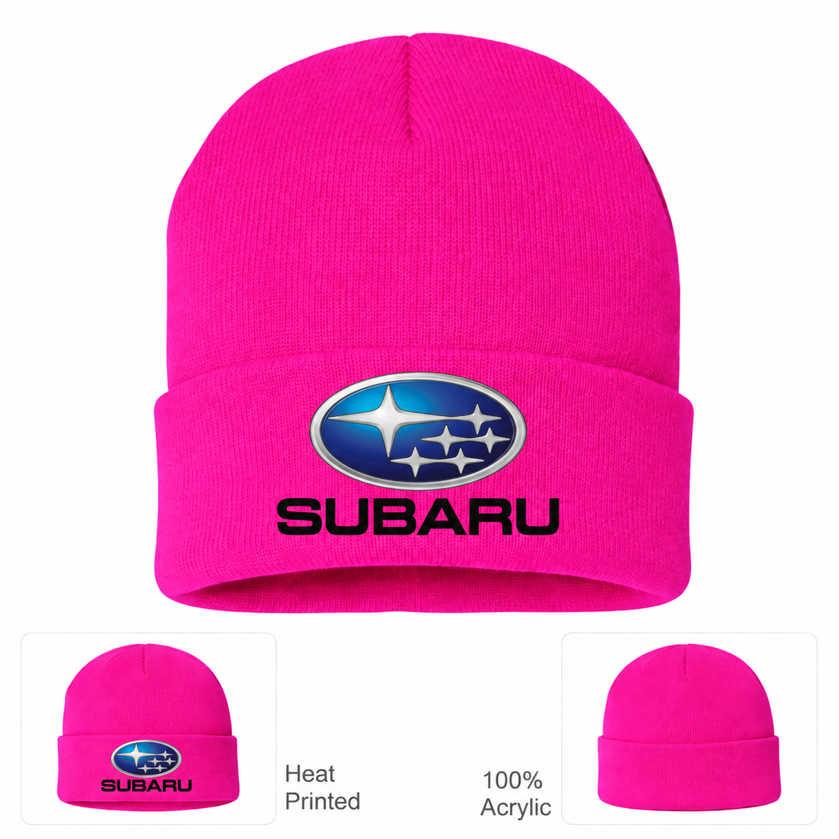 Subaru beanie Hot Pink front