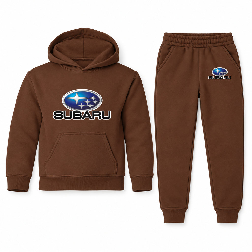 Subaru youth hoodie jogger set, Brown, Youth Large ages 10–12