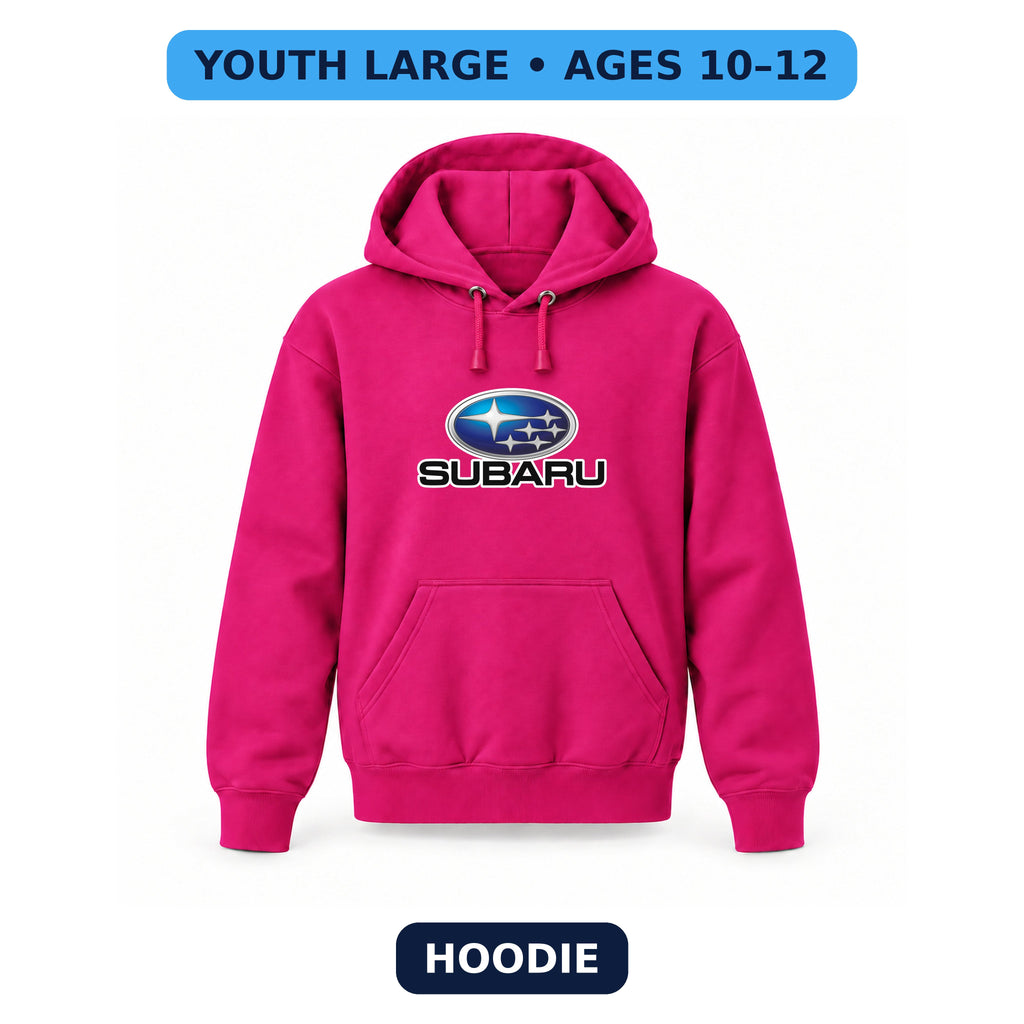 Subaru - Youth Large Hoodie (Ages 10–12) | Color: Hot Pink