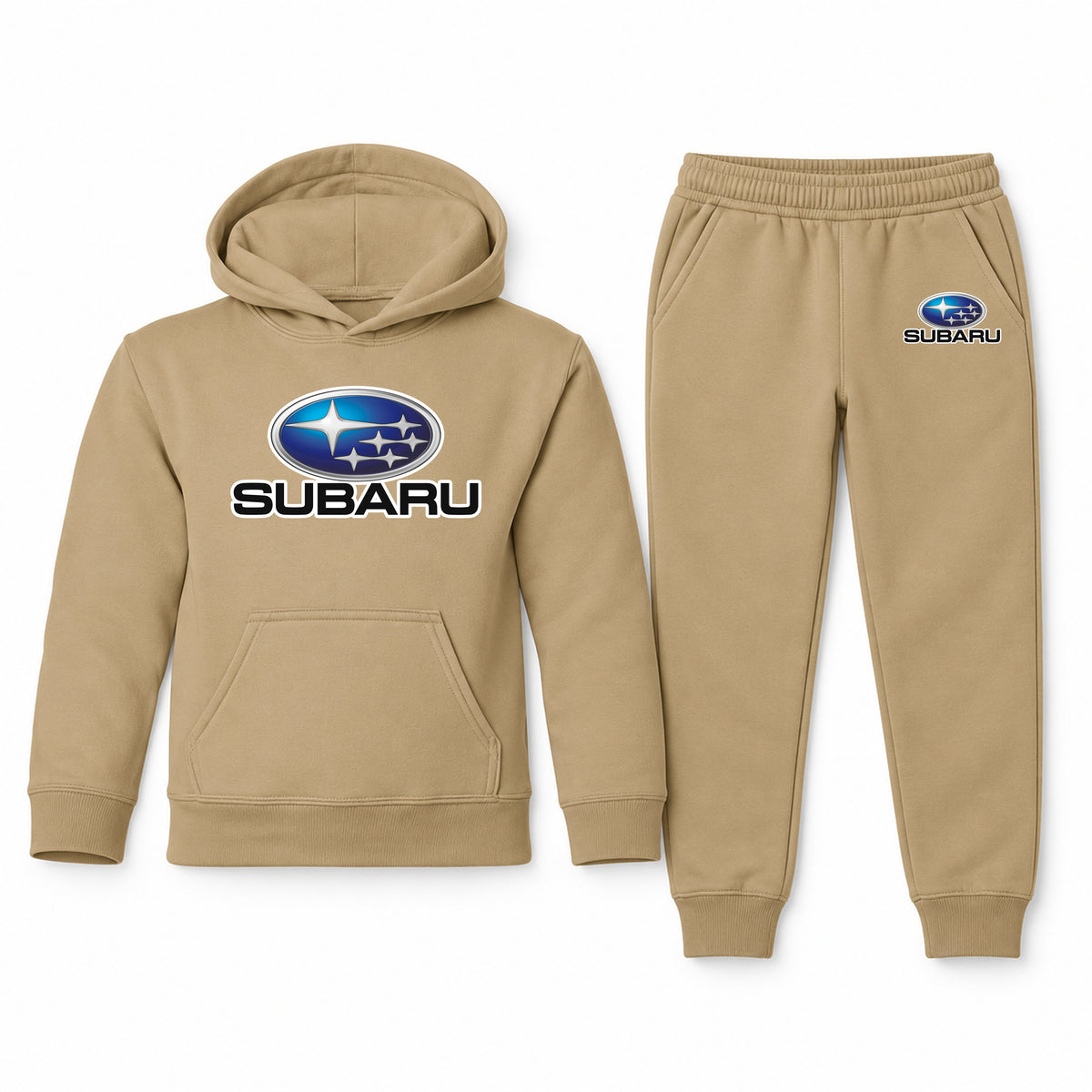Subaru youth hoodie jogger set, Khaki, Youth Large ages 10–12