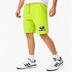 Subaru shorts Lime Green logo near lower left leg hem